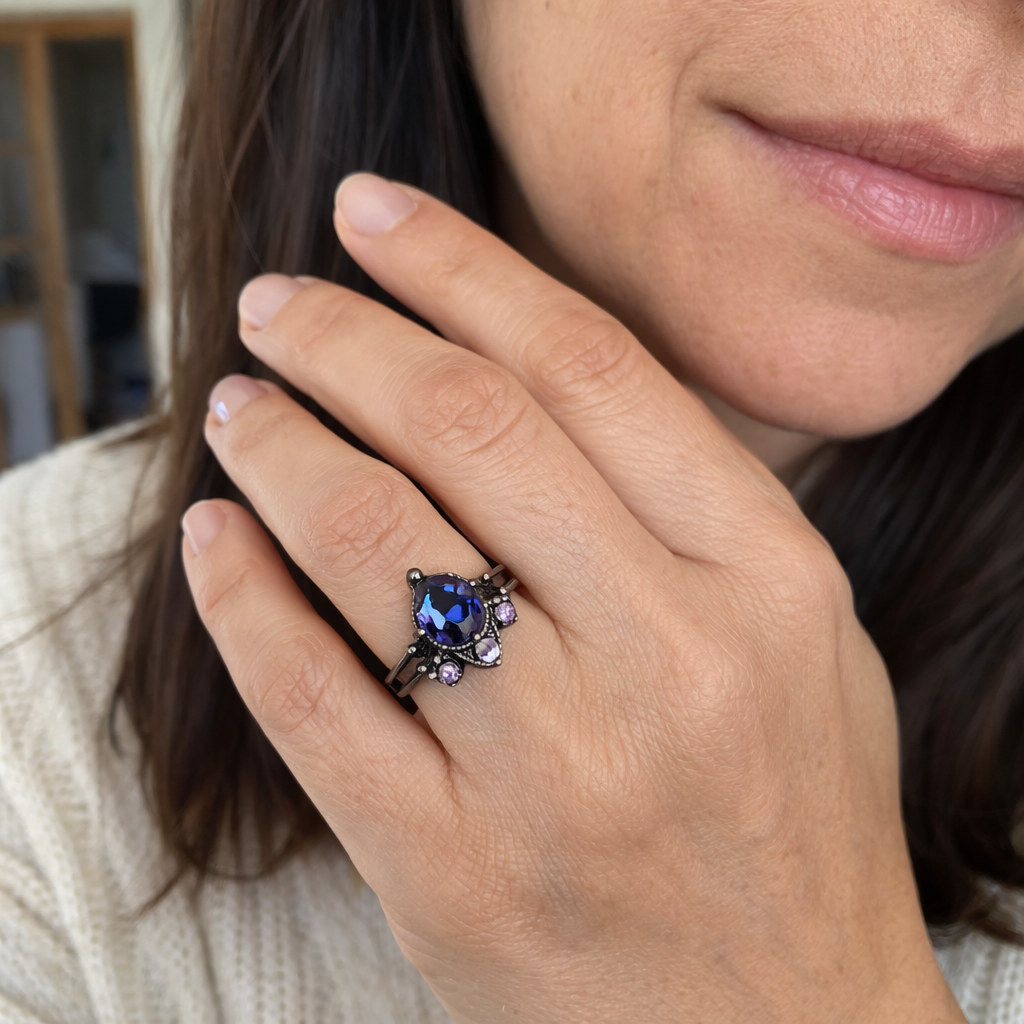 Anello Ametista Strati Oro bianco