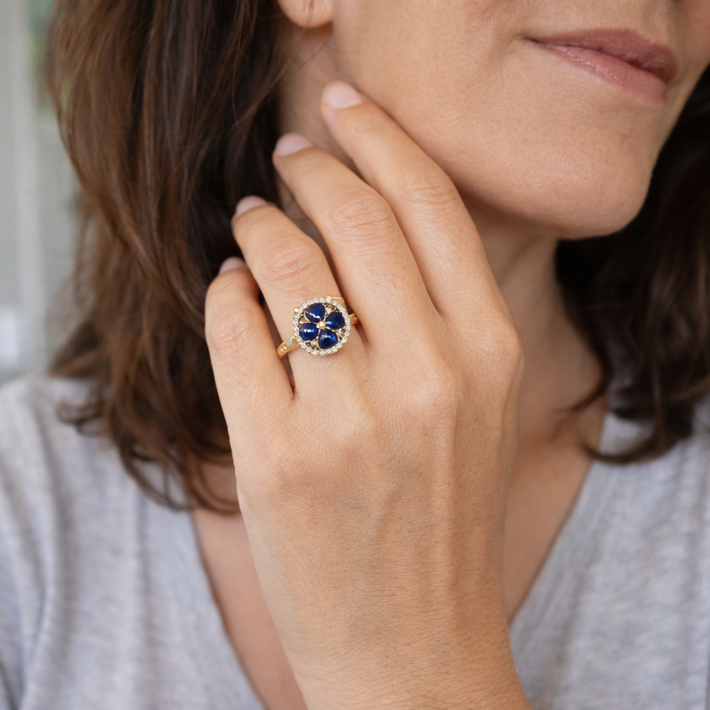 Anello Girevole Cuori Zaffiro Oro giallo