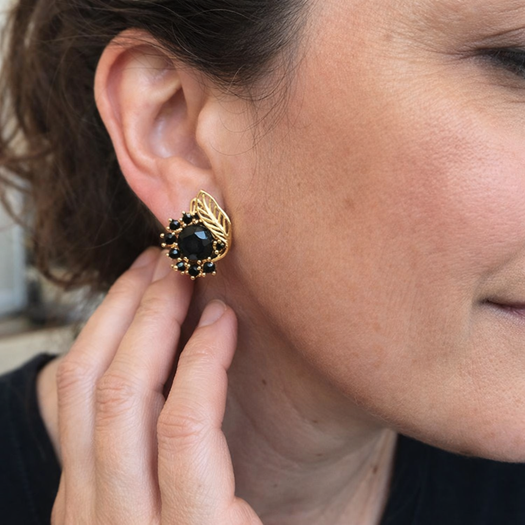 Orecchini Dorati Zircone Nera Oro giallo