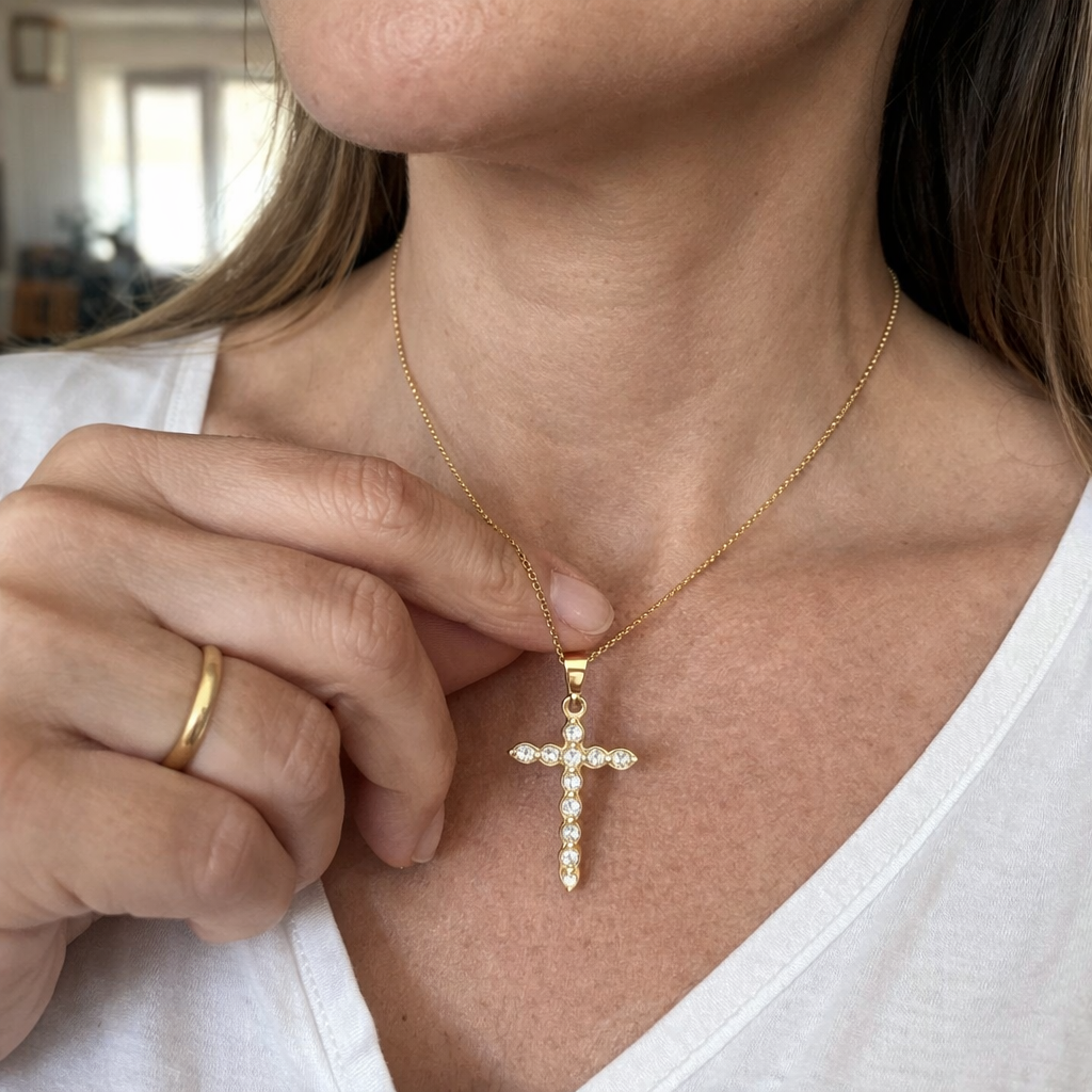 Collana Croce con Cristallo Attorcigliata Oro giallo