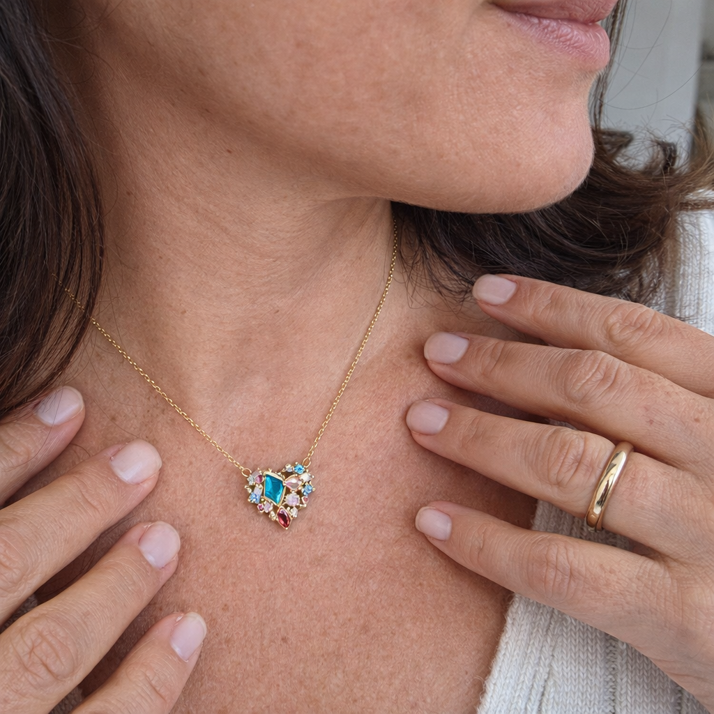 Collana Cuore Brillio Colorata Oro giallo