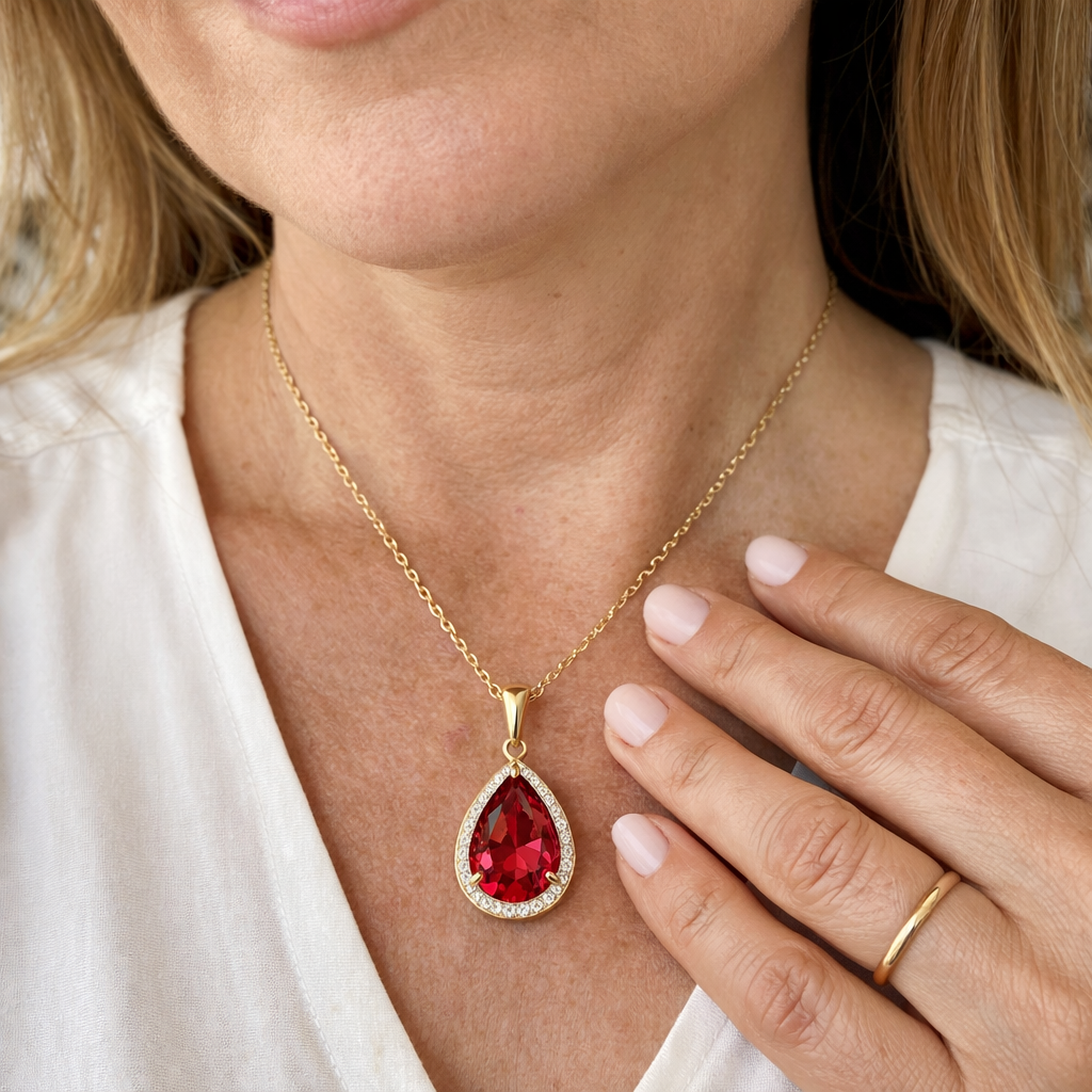 Collana Pendente Goccia di Rubino