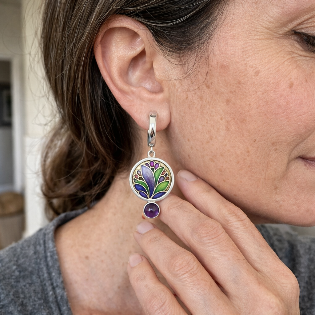 Orecchini Boho con Cristalli Viola Stile Vintage