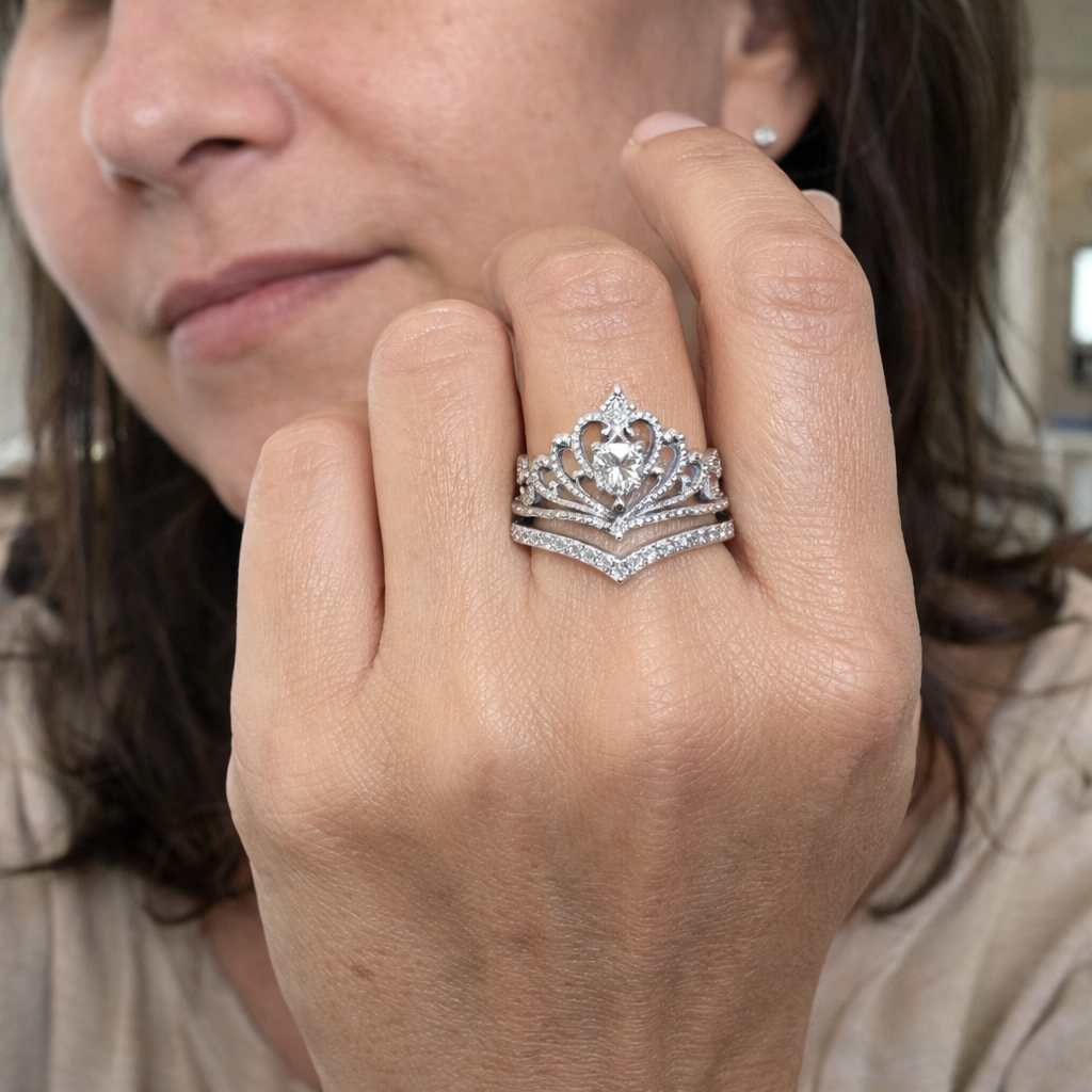 Parure Anelli Corona Argento Brillante Oro bianco
