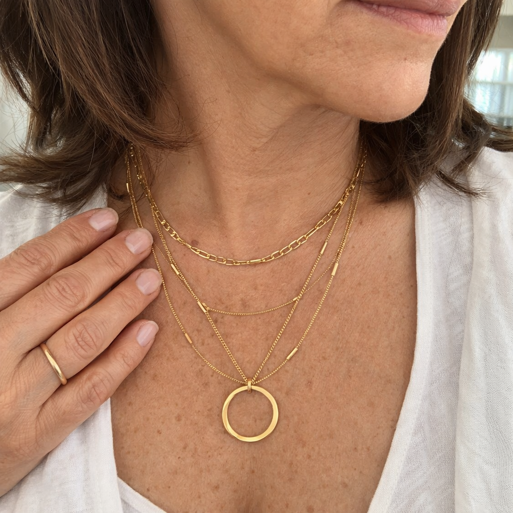 Collana Tre Fili con Cerchio Aperta Oro giallo
