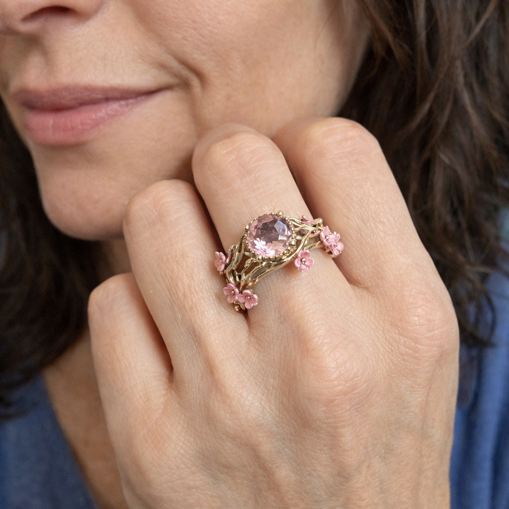 Anello Fiore Rosa Cristallo Elegante