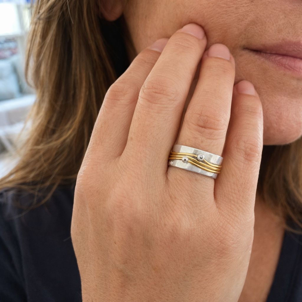 Anello Argento Strati Dorati Stile Vintage
