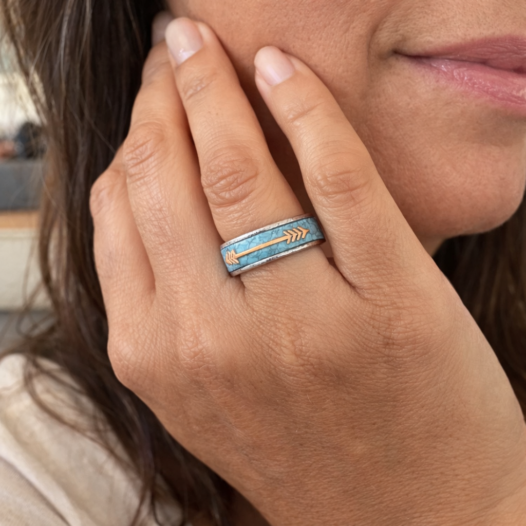 Anello Argento con Smalto Antico Oro bianco
