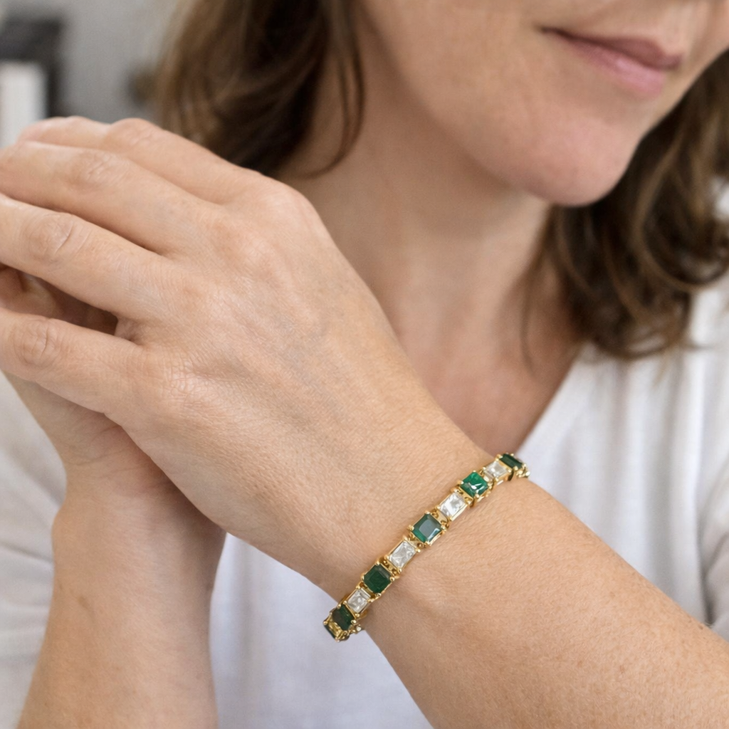 Verde Link Bracciale Tennis Oro giallo