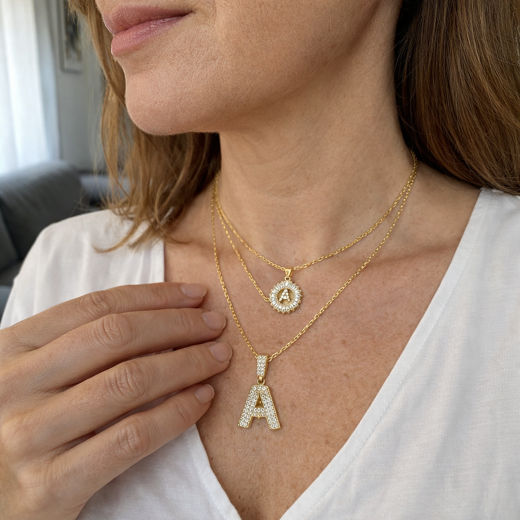 Parure Collana con Iniziale Pave Oro giallo