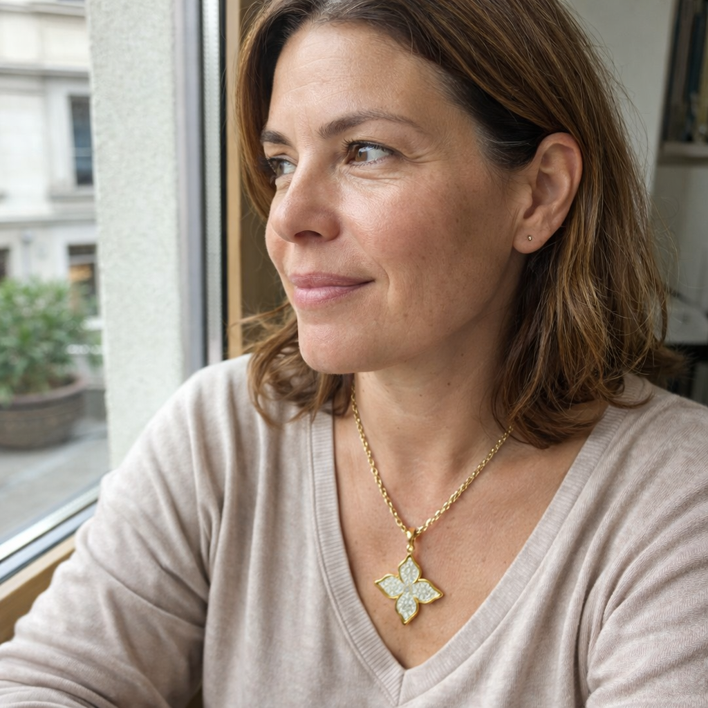 Collana con Ciondolo Quadrifoglio bianco Oro giallo