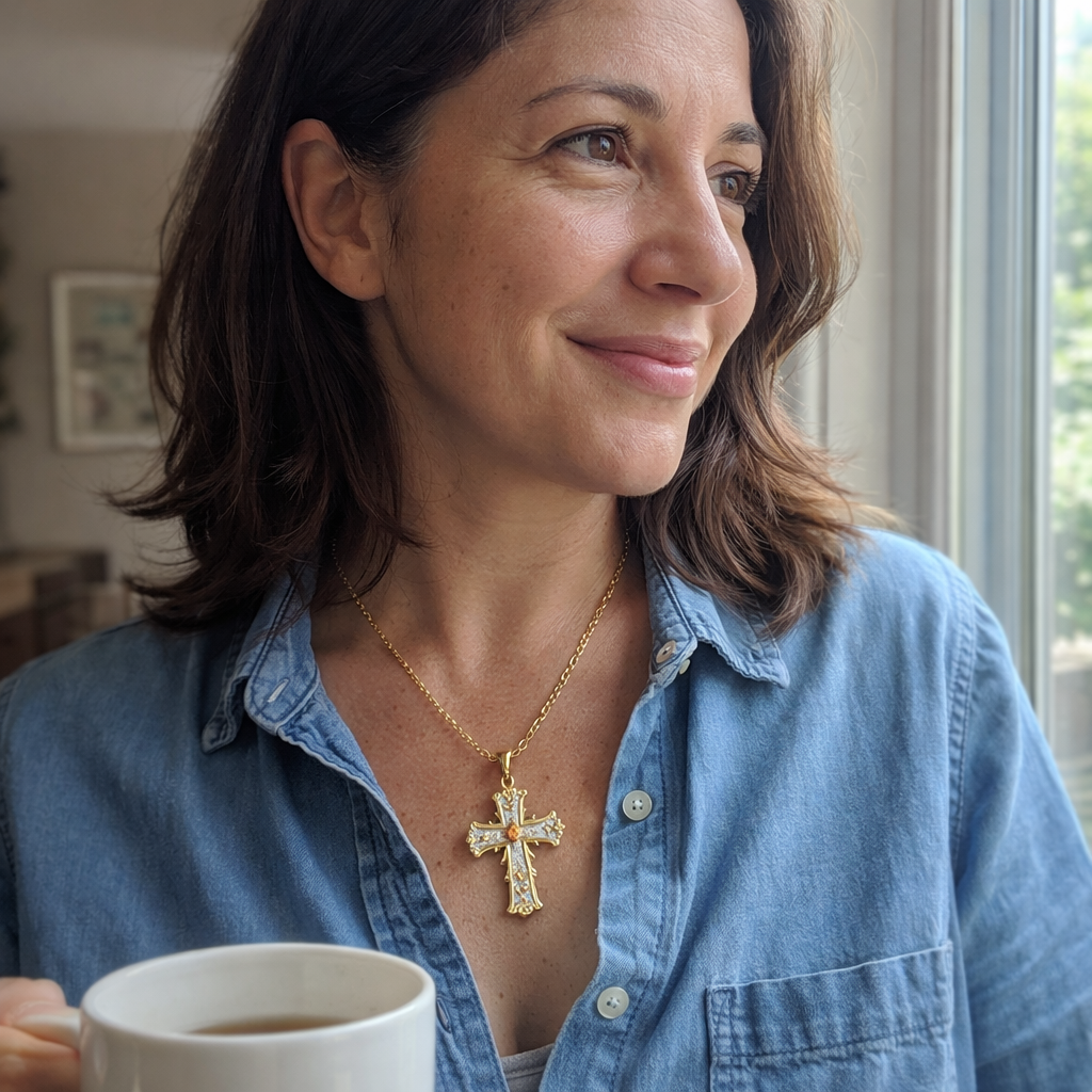 Collana con Ciondolo Croce Radiante Oro giallo