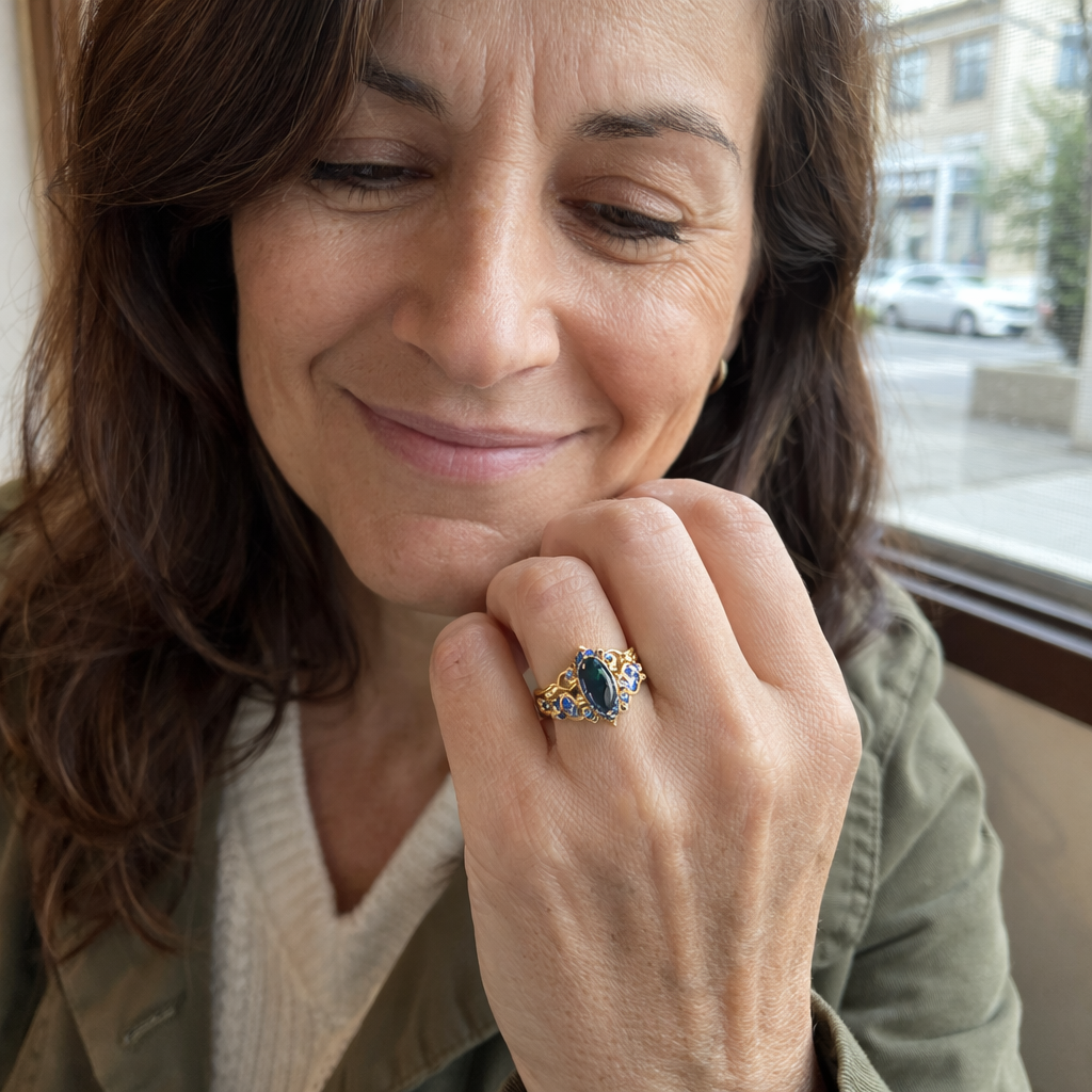 Azelia Parure di Anelli Corona Zaffiro Oro giallo