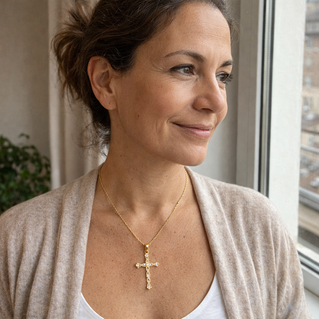 Collana Croce con Cristallo Attorcigliata Oro giallo