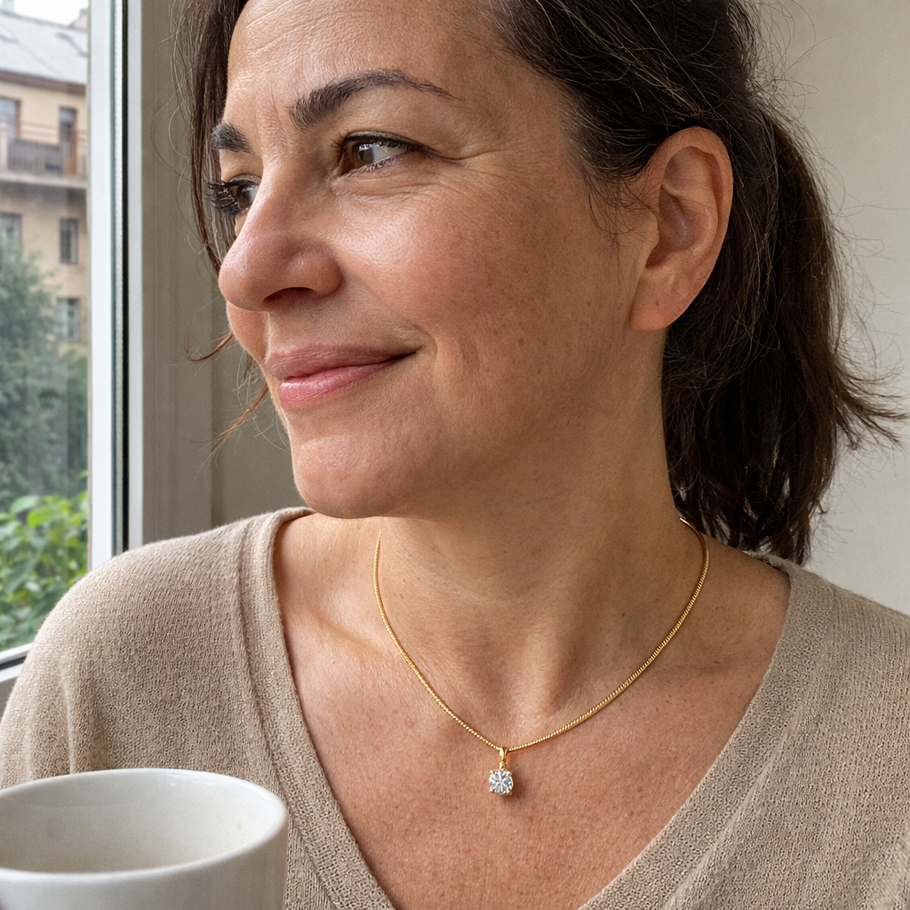 Collana con Ciondolo Strass Elegante Oro giallo
