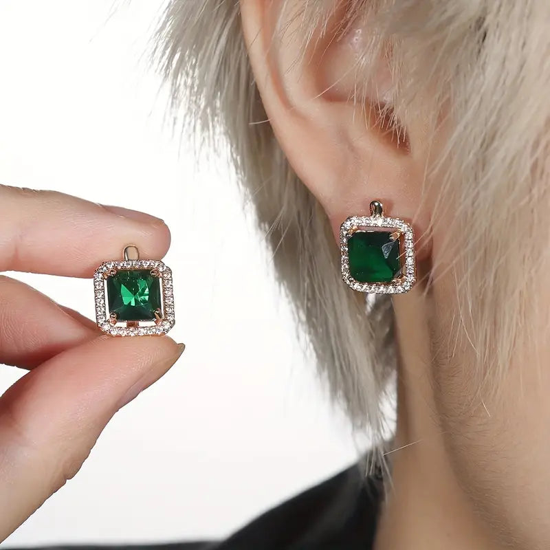 Orecchini Zircone Quadrato Verde