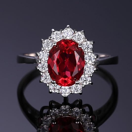 Anello Classico Rubino Halo Oro Bianco