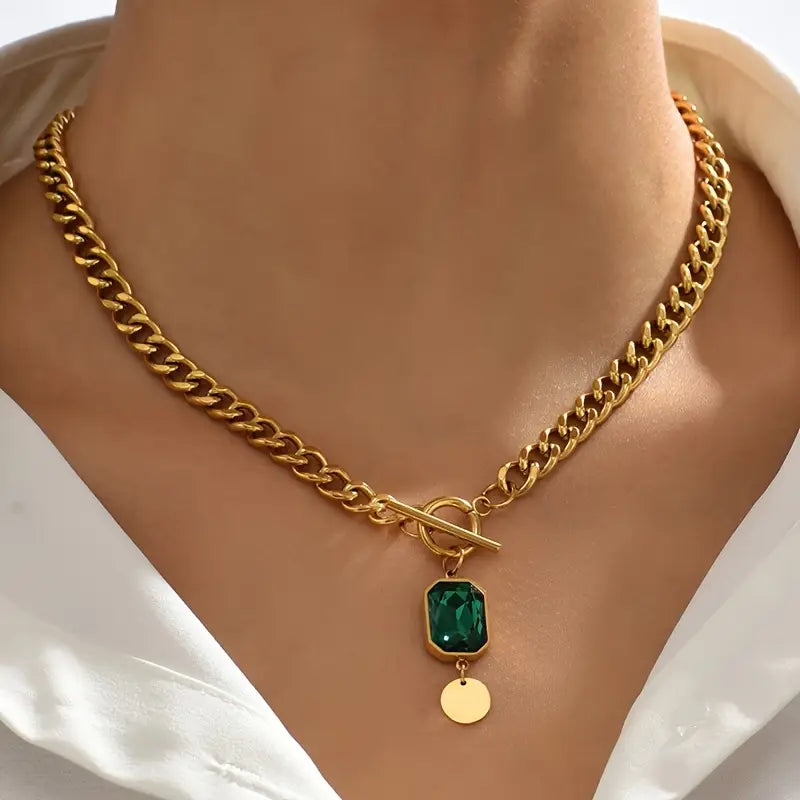 Collana con Pendente Smeraldo Catena Grossa
