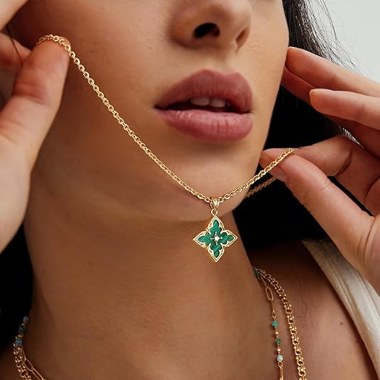 Collana con Pendente Quadrifoglio Smeraldo