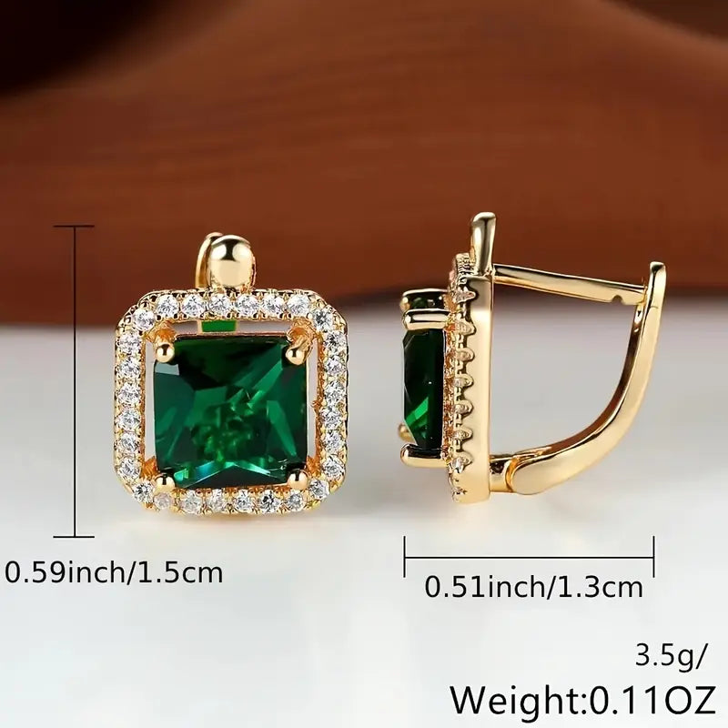 Orecchini Zircone Quadrato Verde