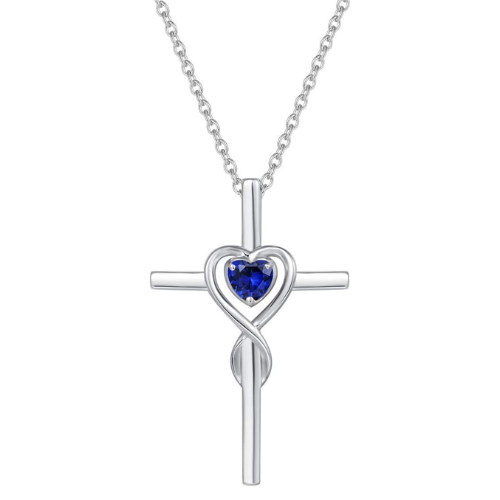 Collana Croce con Pietra Cuore Zaffiro