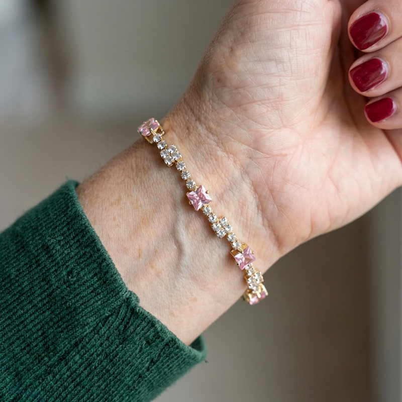 Bracciale Tennis Quadrati Rosa Tenue