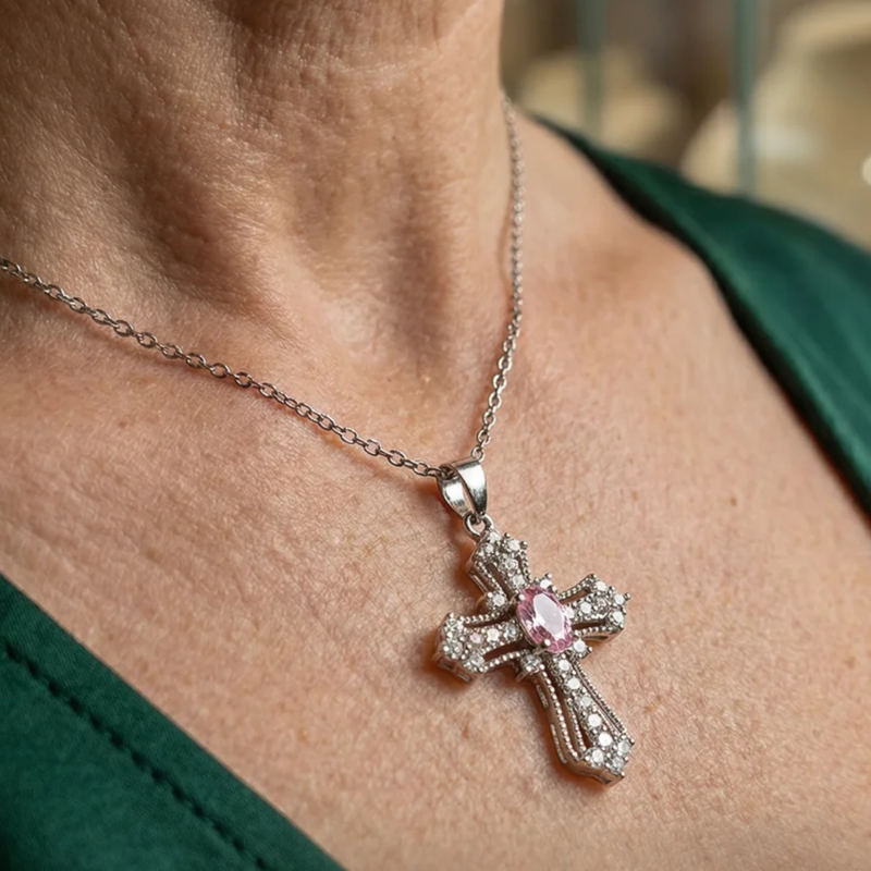 Collana Croce Rosa Celeste