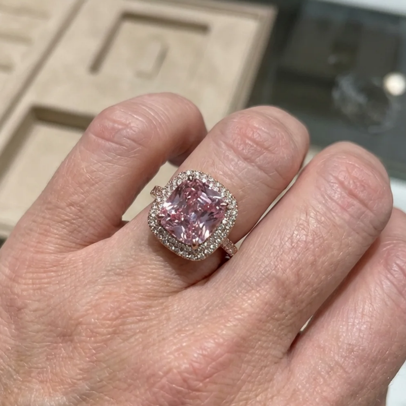 Anello Zaffiro Rosa Taglio Cushion Oro Rosa