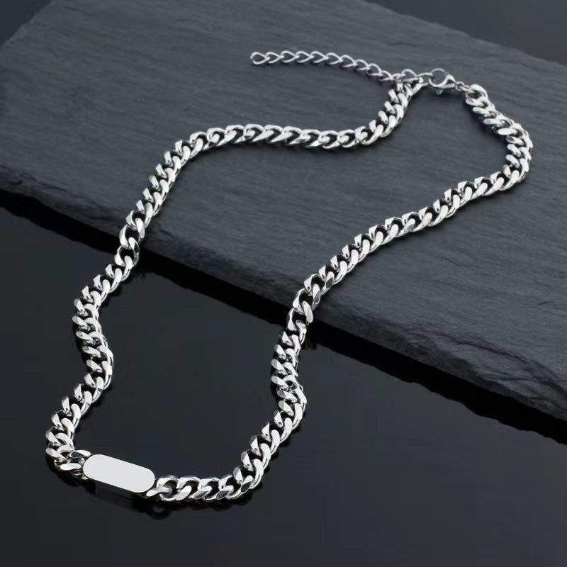 Collana Catena Cubana con Placca Oro bianco