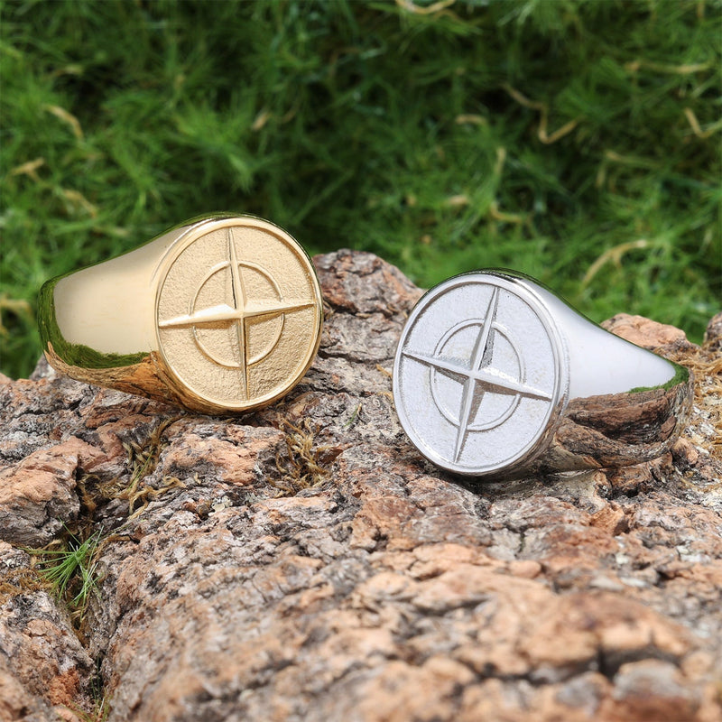Anello Sigillo Bussola Classico Oro giallo