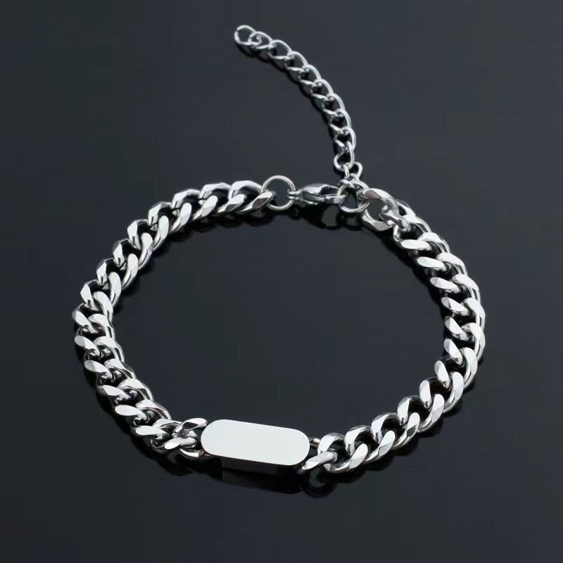 Bracciale Catena Cubana con Placca Oro bianco