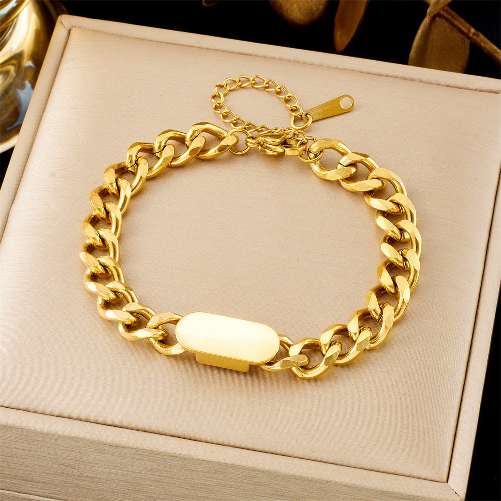 Bracciale Catena Cubana con Placca Oro giallo