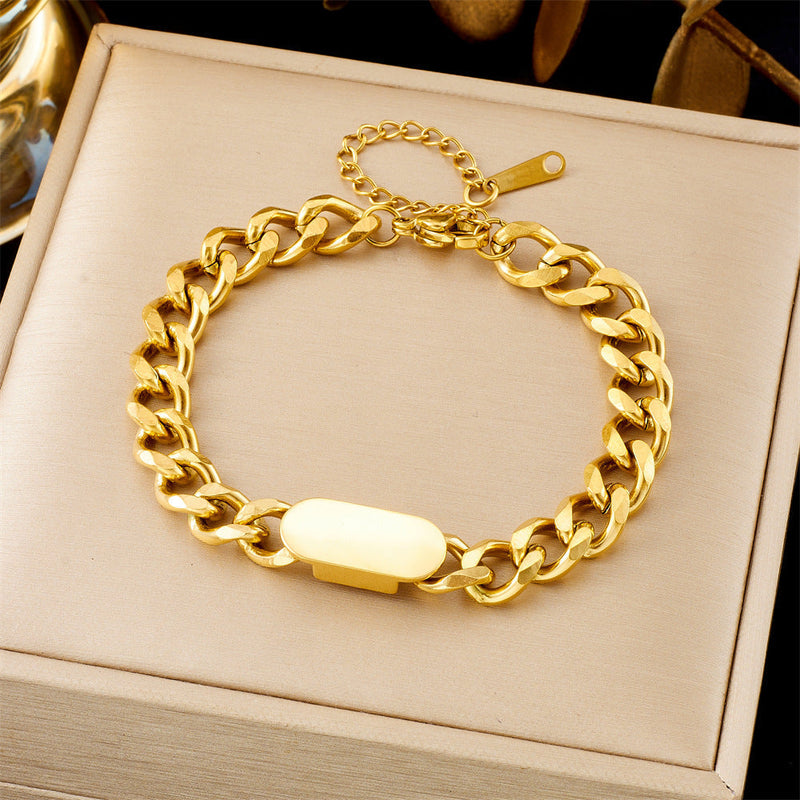 Bracciale Catena Cubana con Placca Oro giallo