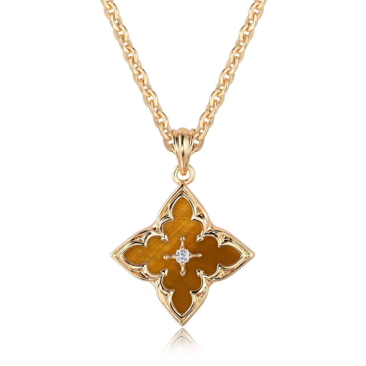 Collana con Ciondolo Quadrifoglio bianco Oro giallo