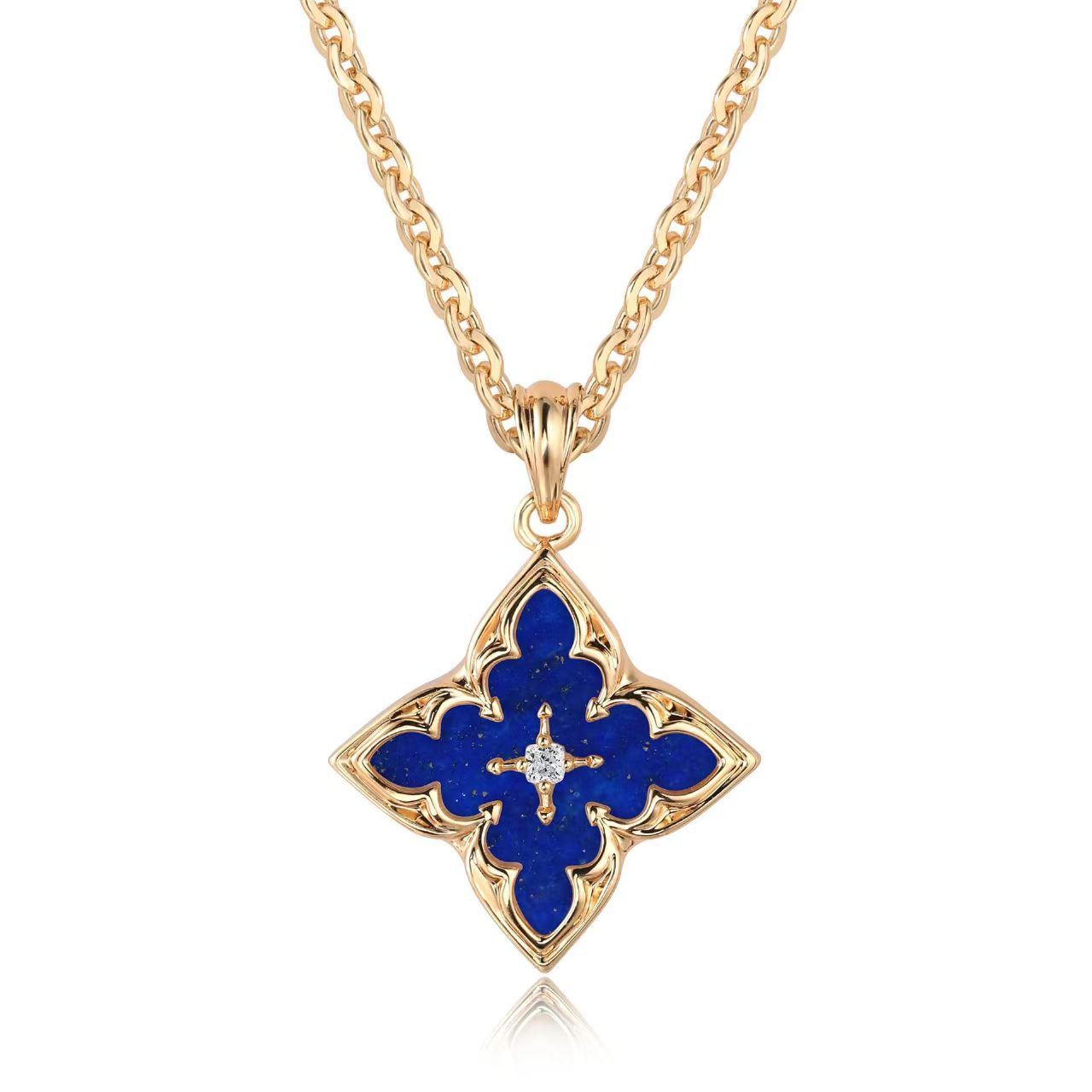 Collana con Ciondolo Quadrifoglio Marrone Oro giallo