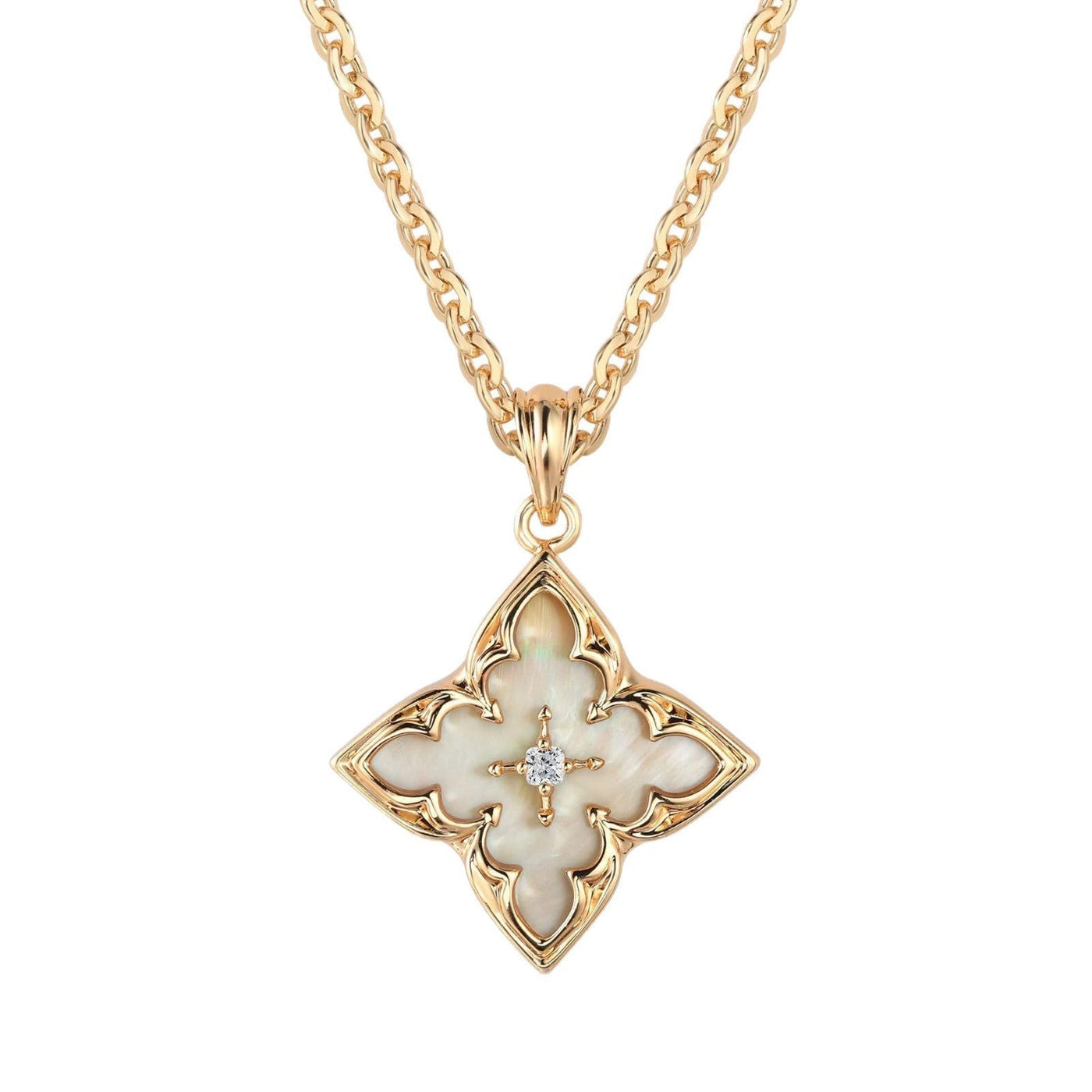 Collana con Ciondolo Quadrifoglio bianco Oro giallo