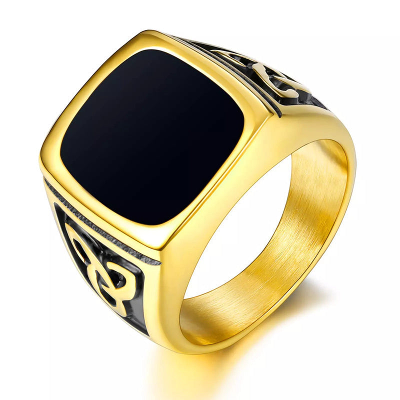 Anello Chevalier Onice Nero Oro Giallo
