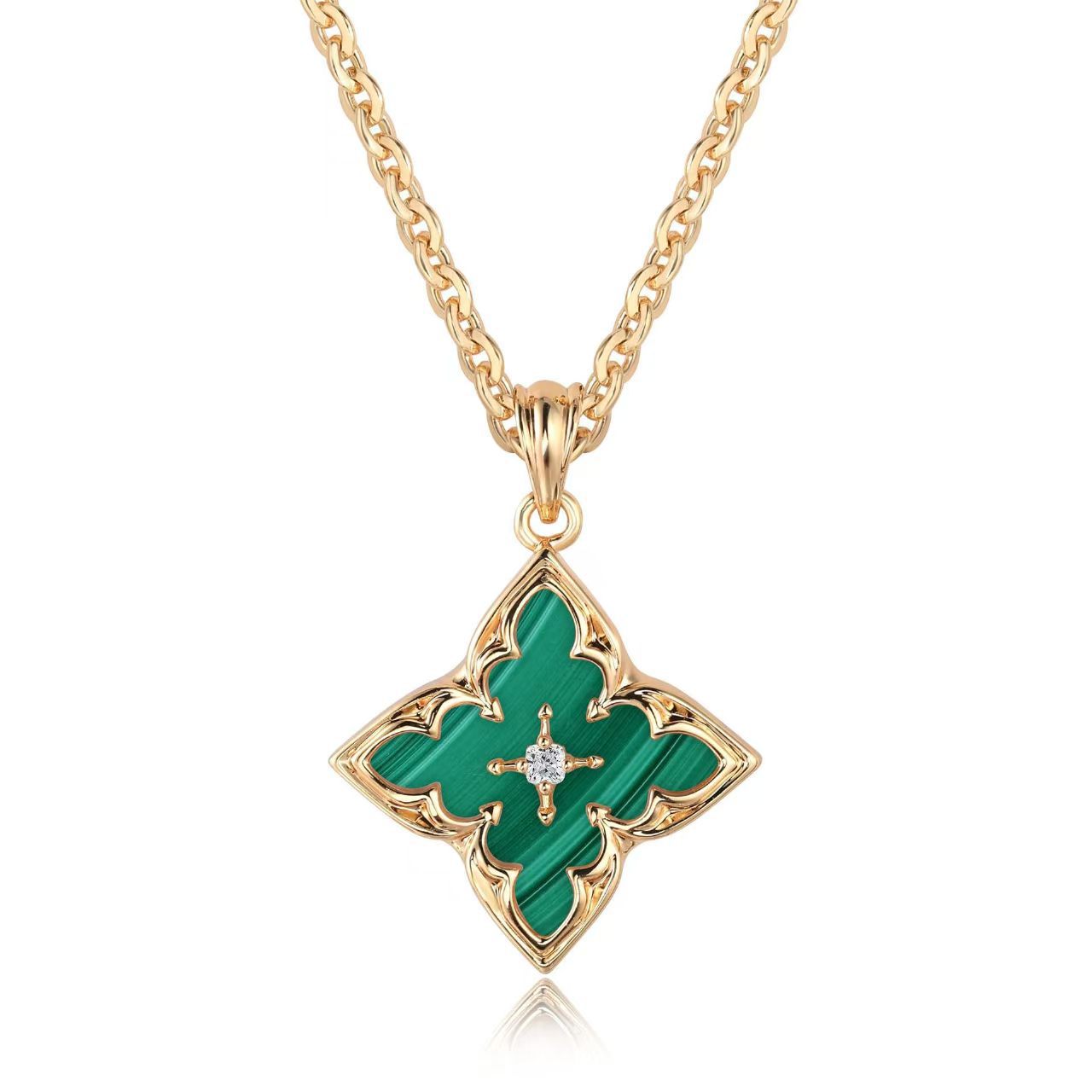 Collana con Ciondolo Quadrifoglio Blu Oro giallo