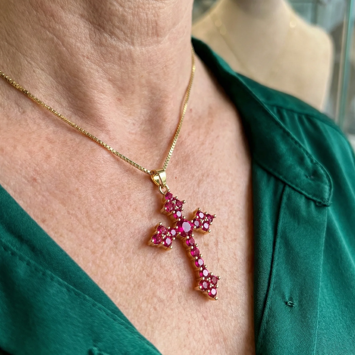 Collana Croce Cluster Rosa