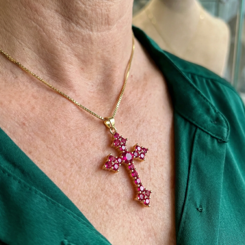 Collana Croce Cluster Rosa