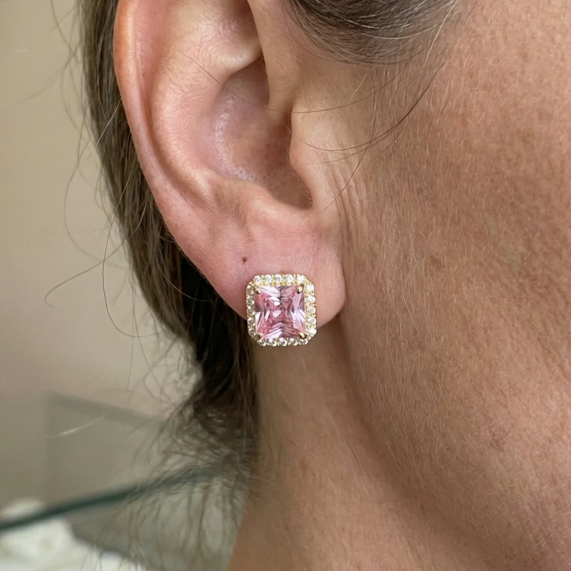 Orecchini a Lobo Pave Zaffiro Rosa
