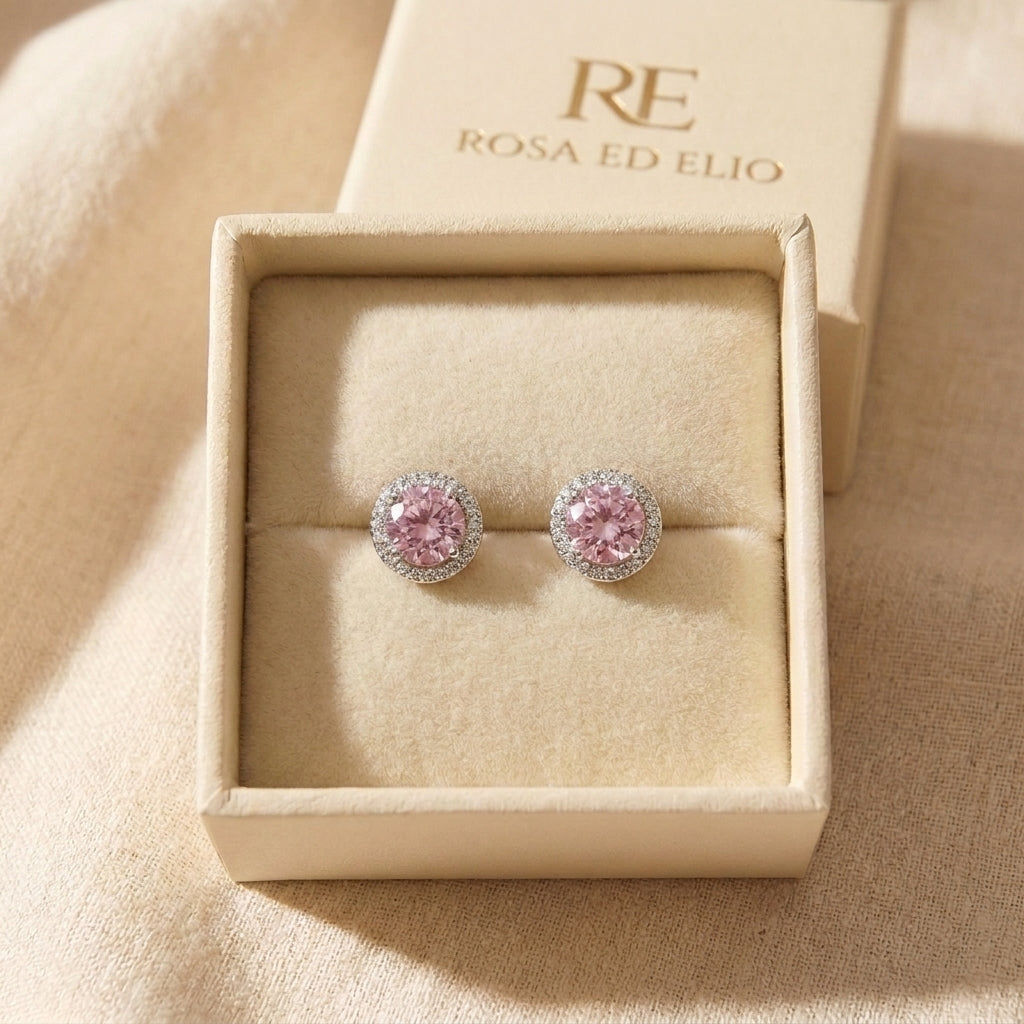 Orecchini a Lobo Tondi Pave Rosa nel cofanetto Rosa ed Elio