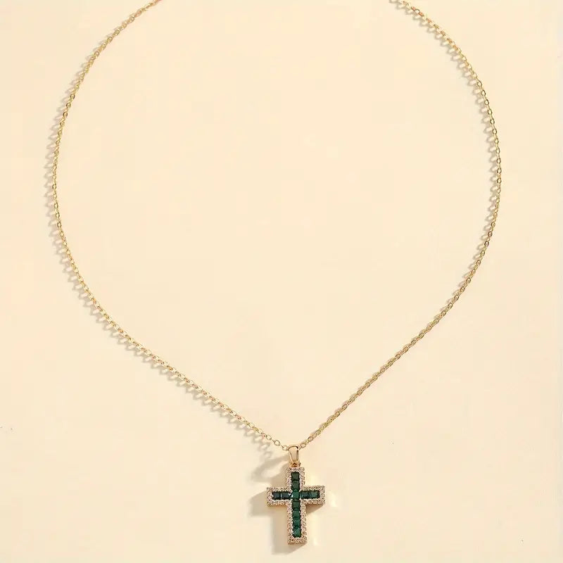 Solene Collana con Ciondolo Croce Smeraldo