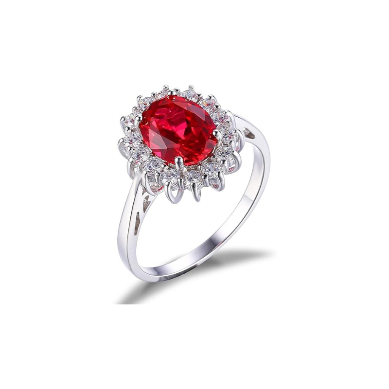 Anello Classico Rubino Halo Oro Bianco
