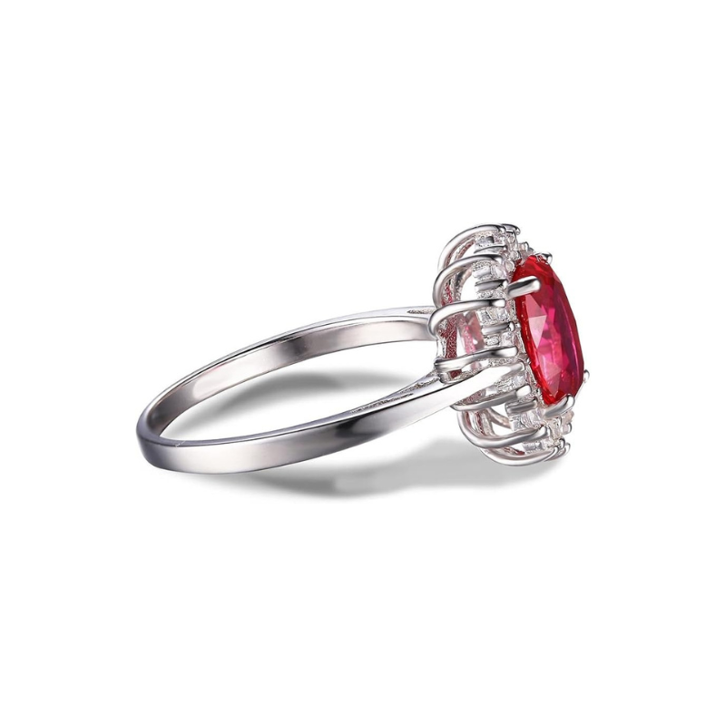 Anello Classico Rubino Halo Oro Bianco